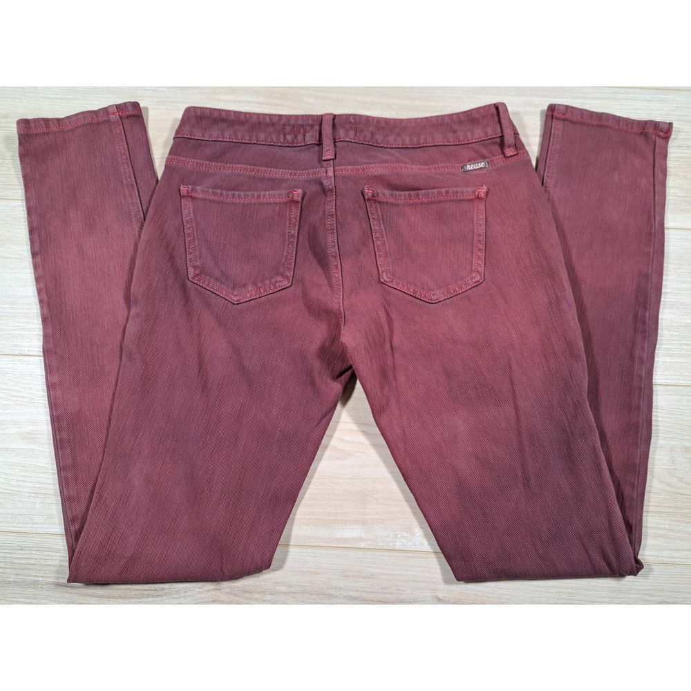 REUSE Jeans Womens‎ 30x34 Burgundy Recycled Cotton Low Rise Skinny Leg Denim - Picture 2 of 7